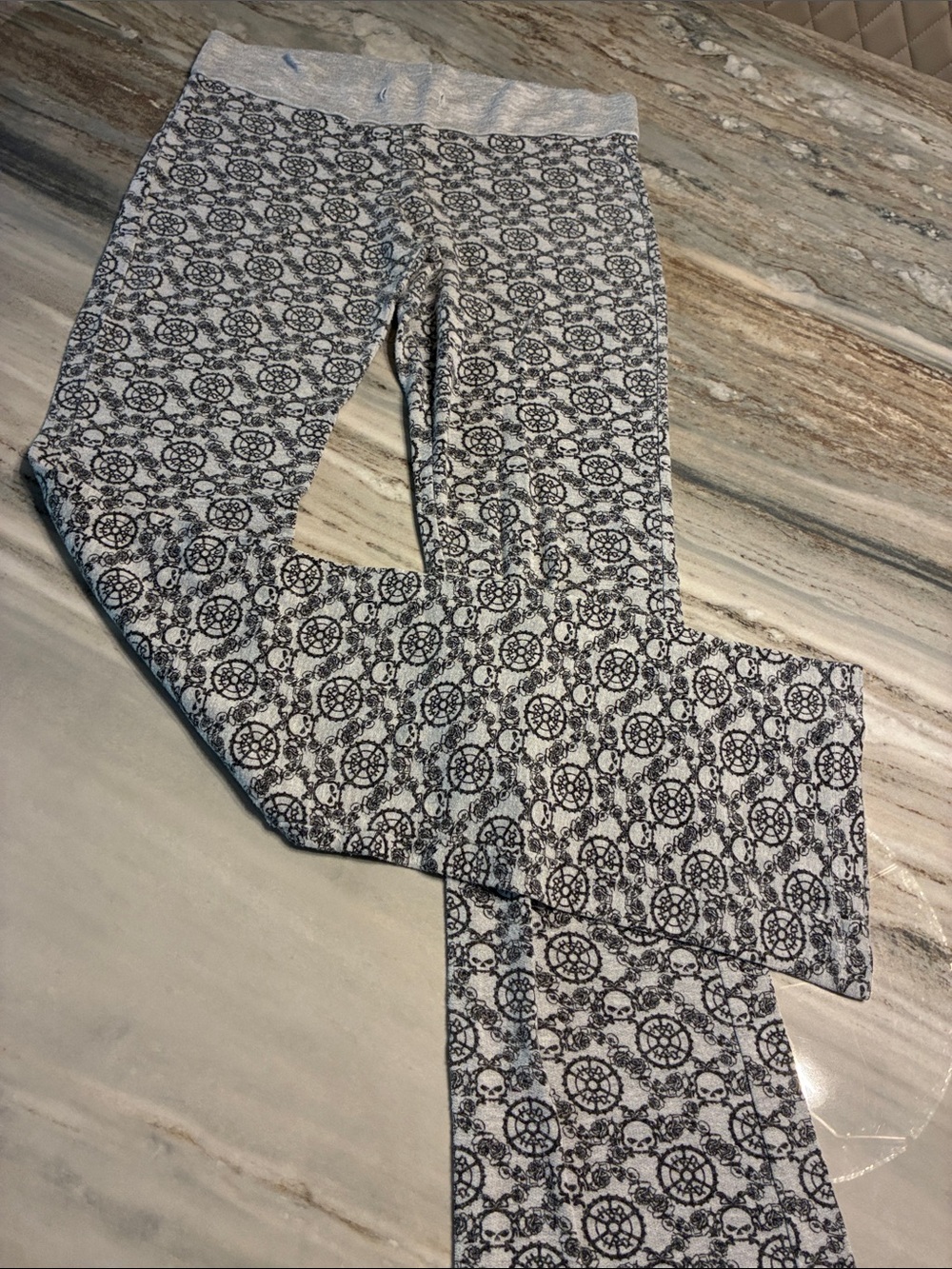 Harley-Davidson Black & White Skull Wheel Print Leggings Womens Sz S sexy soft